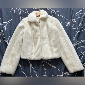 LOFT Cream Faux Fur Jacket